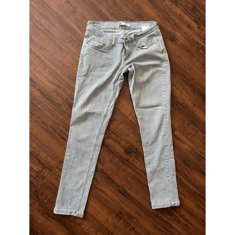 Levi's Skinny Jeans Blues Striped Light Wash Women's Cotton Denim 5-Pocket